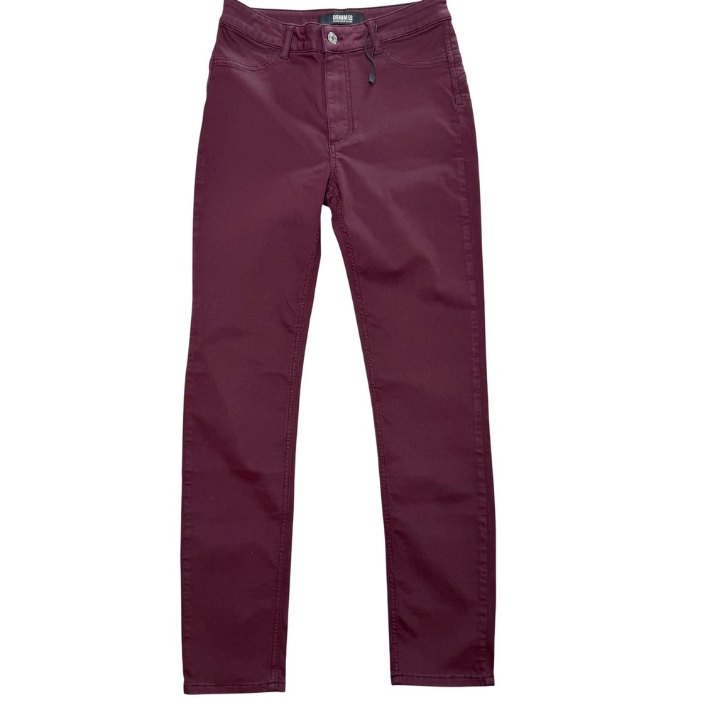 Denim Co Skinny Pants Burgundy Sateen Stretch Dark‎ Academia Wine  Basic Size 28